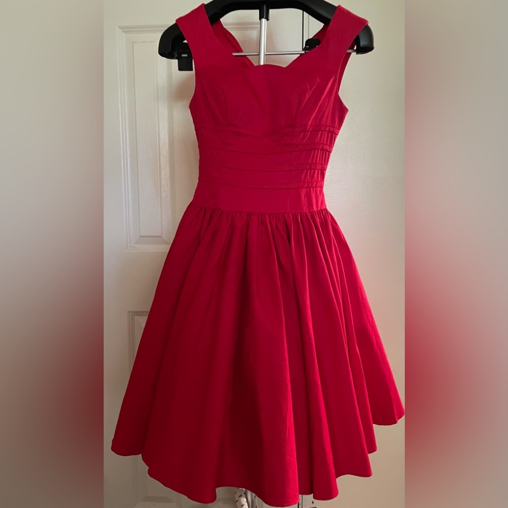 Red fit and flare dress by Unique Vintage